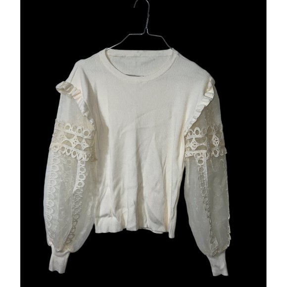 Aaeda Sweaters - Aaeda Cream Ivory Sweater with Lace Long Sleeves Size Large